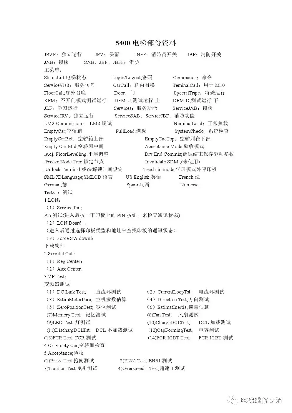 迅达5400电梯调试资料