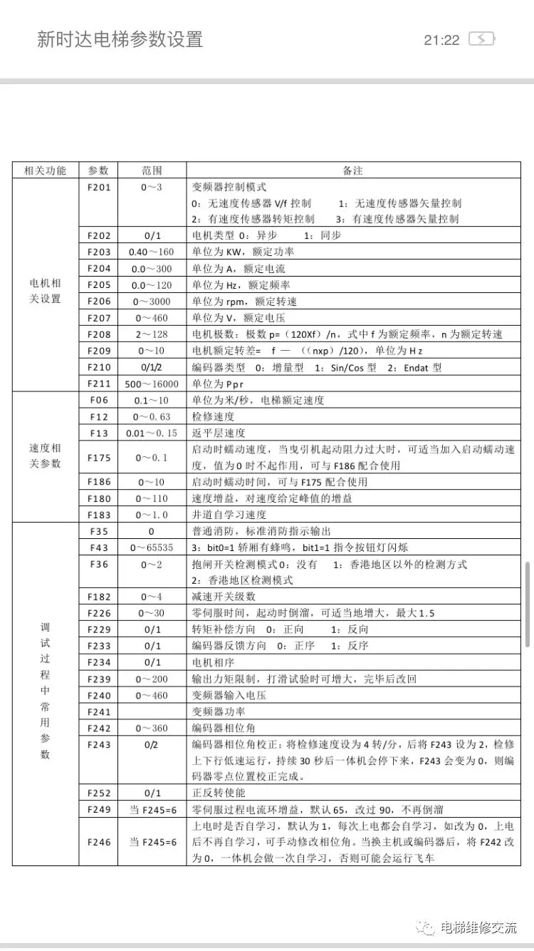 新时达电梯参数设置