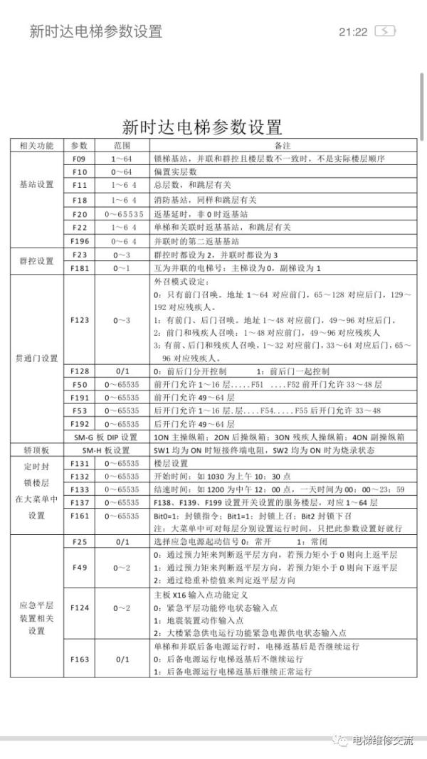 新时达电梯参数设置