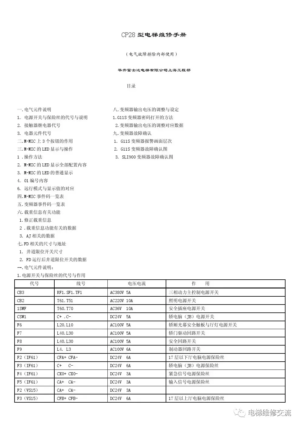 华升富士达CP28电梯维修手册