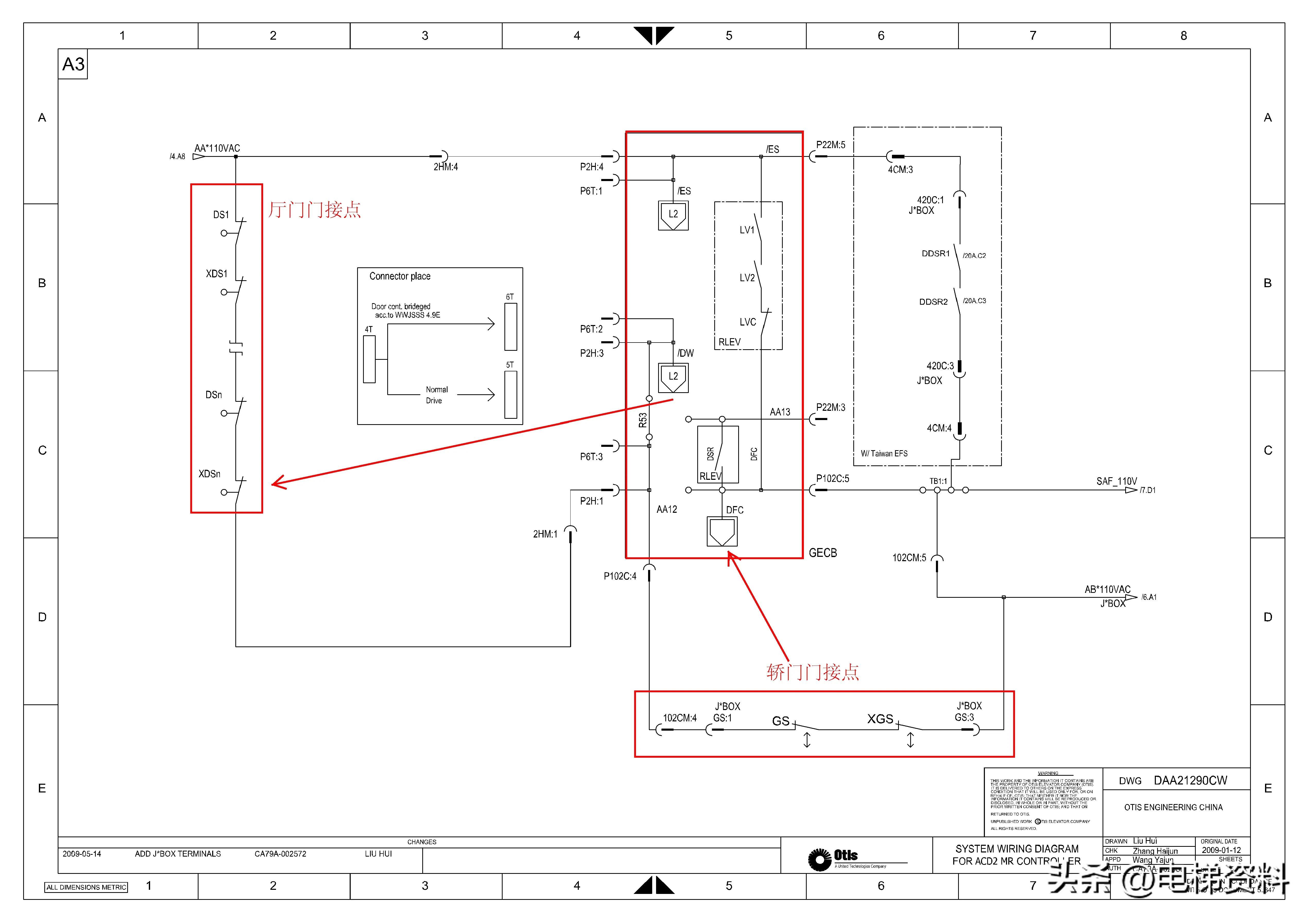 OTIS奥的斯ACD2-MR电气原理图纸DAA212190CW 注释版
