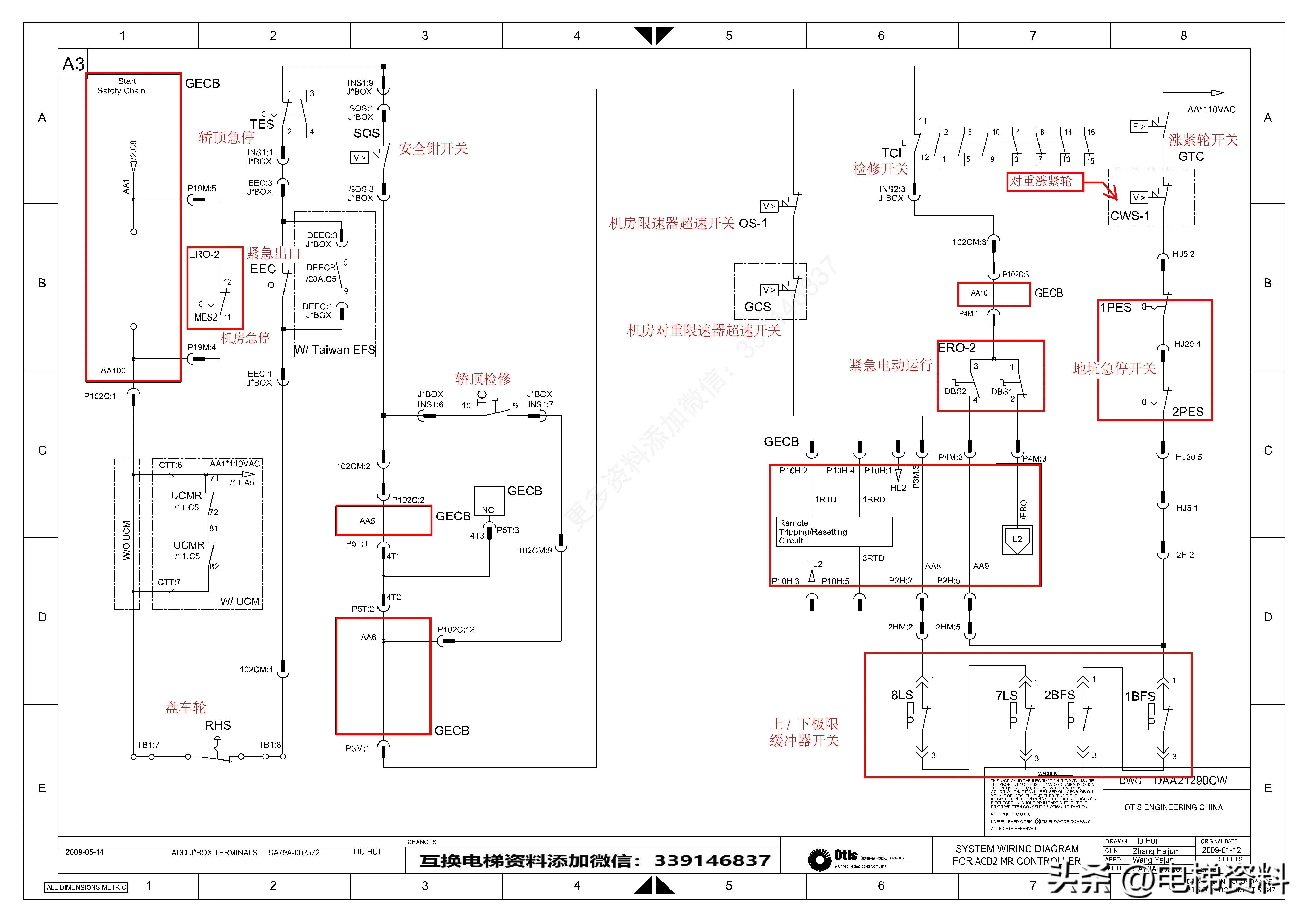 OTIS奥的斯ACD2-MR电气原理图纸DAA212190CW 注释版