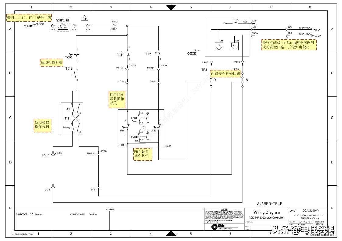 OTIS奥的斯电梯ACD-MR(SKYII)电气原理图讲义图纸注释DCA21290AV