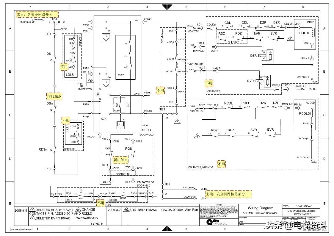 OTIS奥的斯电梯ACD-MR(SKYII)电气原理图讲义图纸注释DCA21290AV