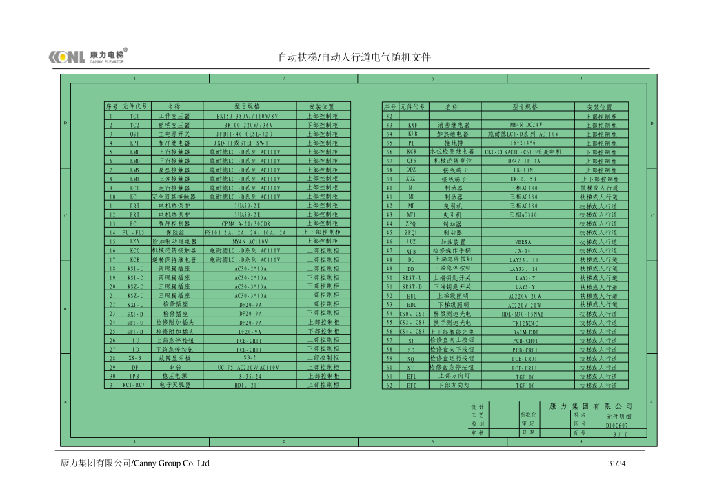 康力自动扶梯电气随机文件