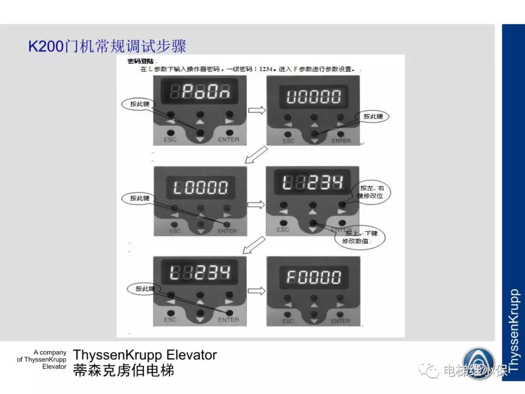 蒂森电梯K200门机电气调试