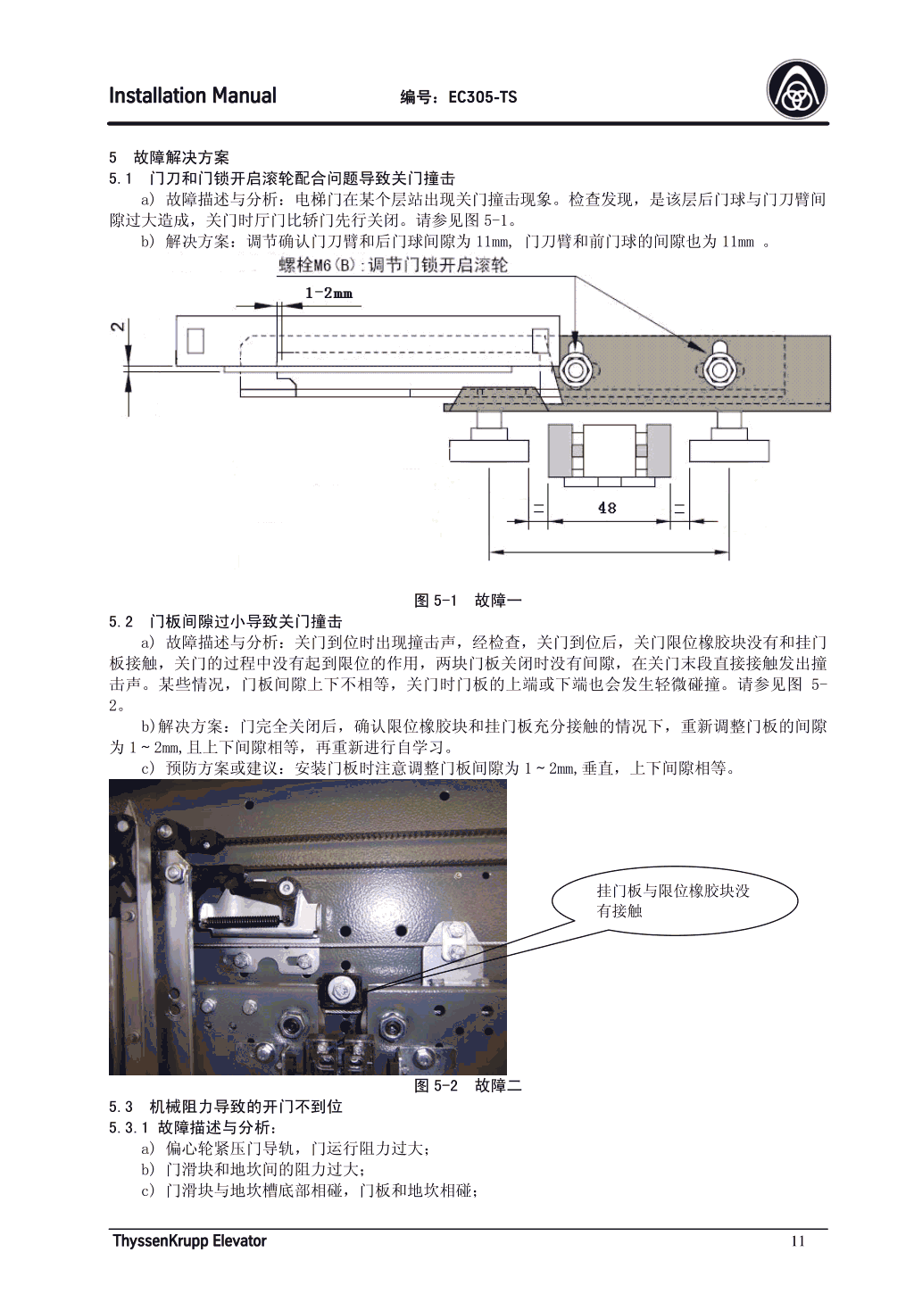 蒂森K300轿门系统安装手册