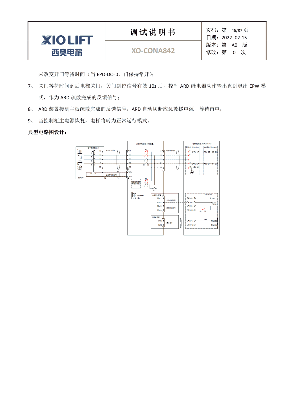 西奥XO-CONA842电梯调试资料