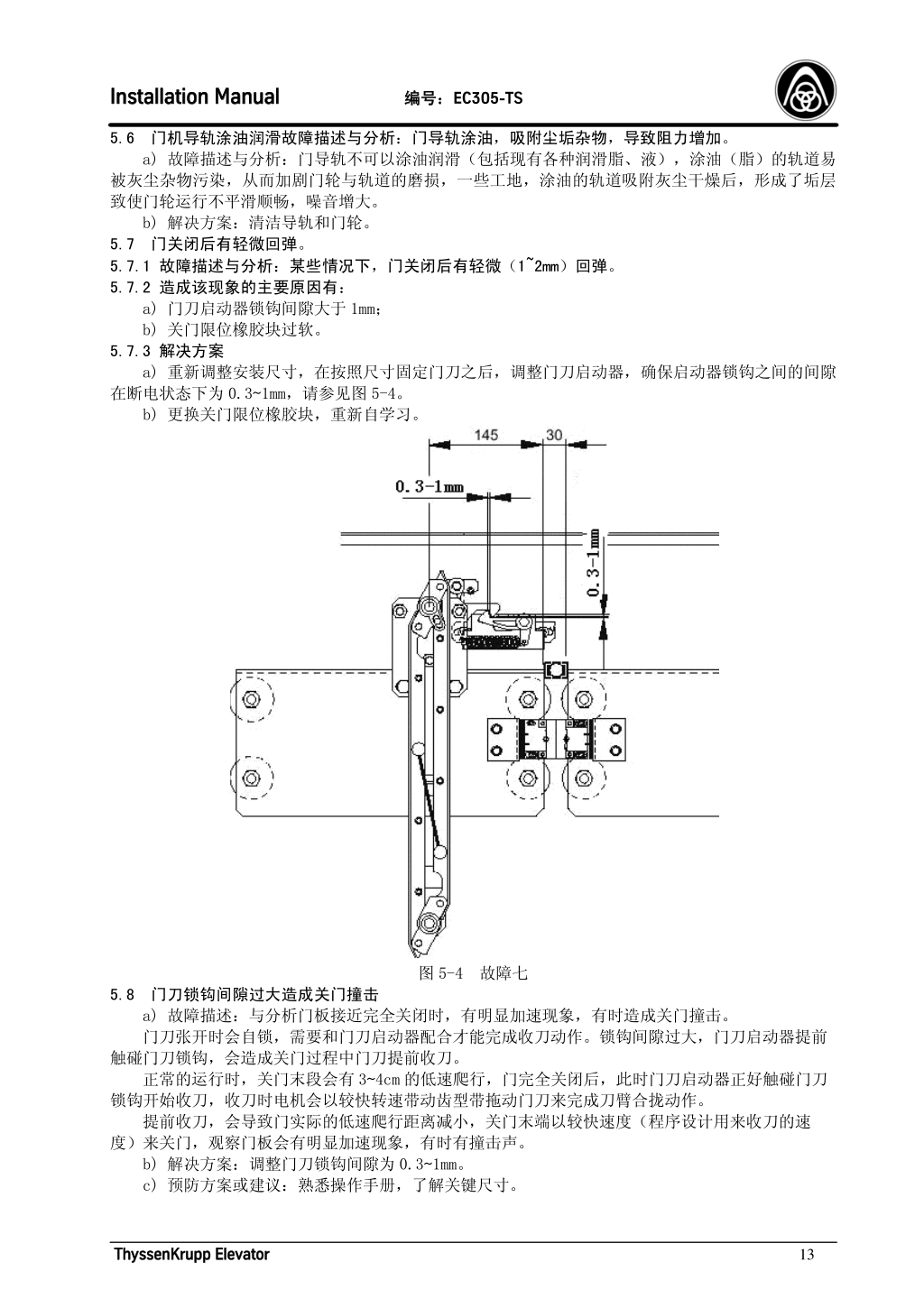 蒂森K300轿门系统安装手册