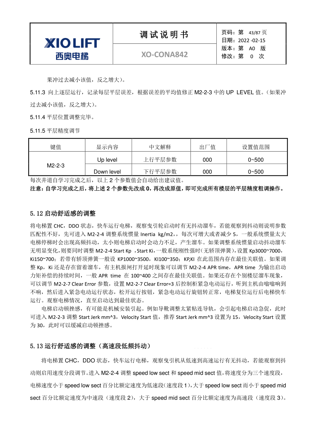 西奥XO-CONA842电梯调试资料