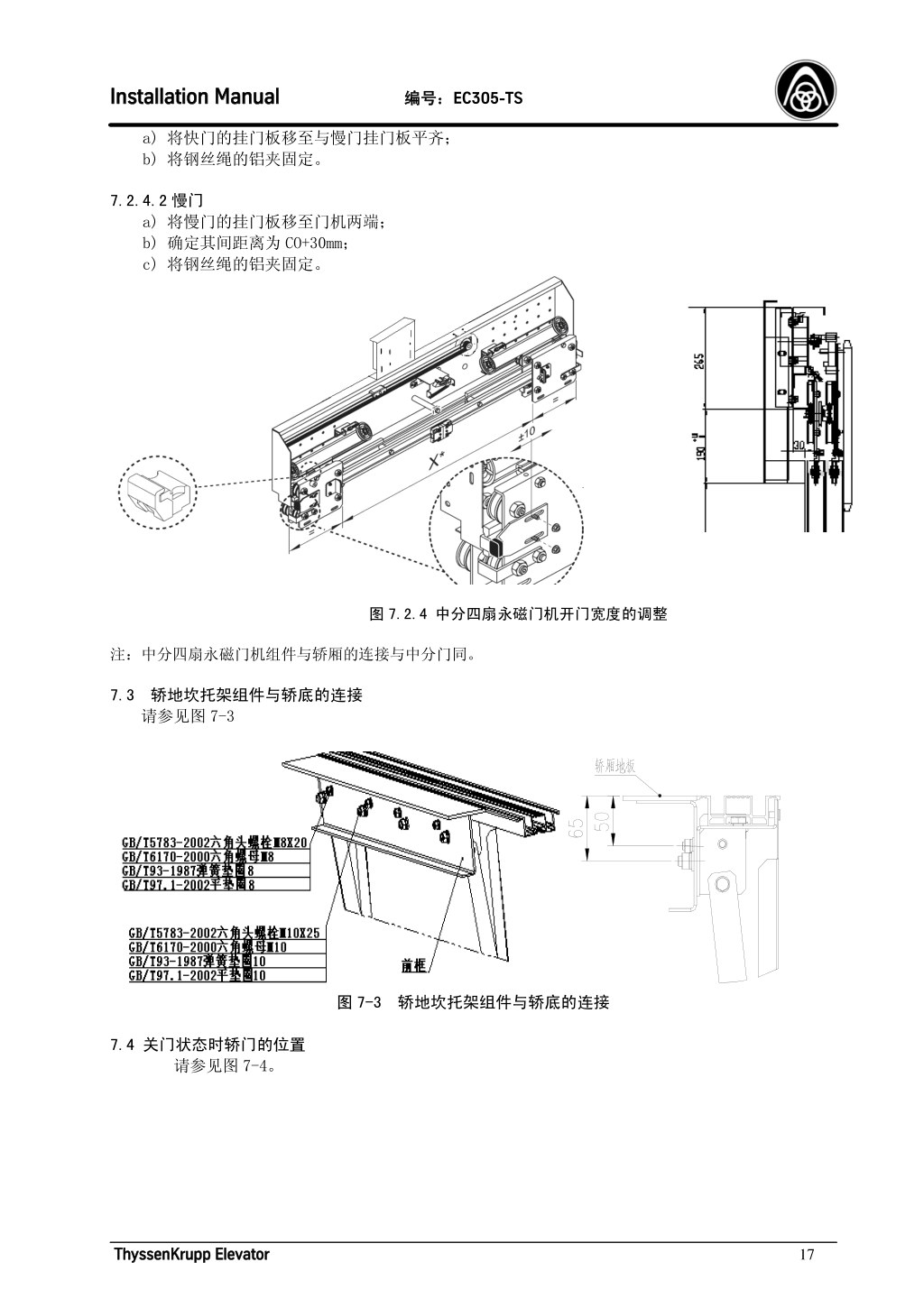 蒂森K300轿门系统安装手册