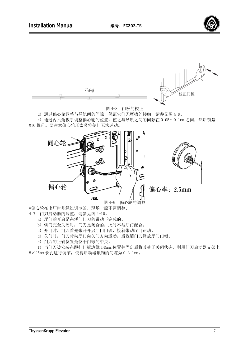 蒂森K200轿门系统安装手册